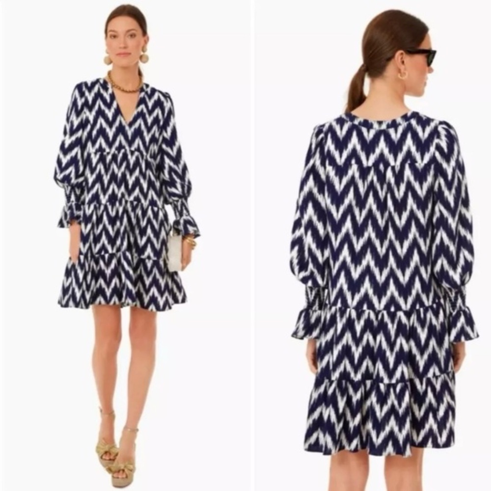 Navy white Ikat Pomander Place Kenzo dress - Size S